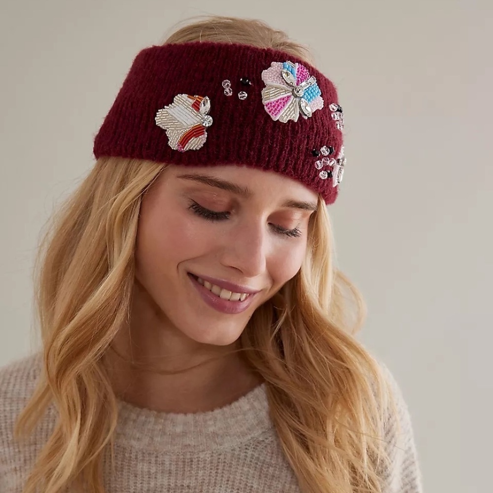 NWT Anthropologie Knit Embroidered Head Band Ear Warmer